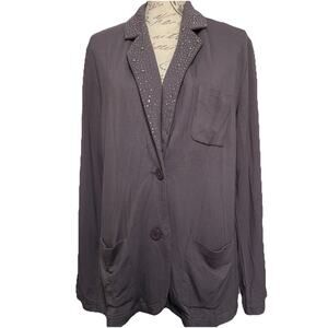 Christine Alexander Button Front Cardigan Gray Rhinestone Preppy Office Career